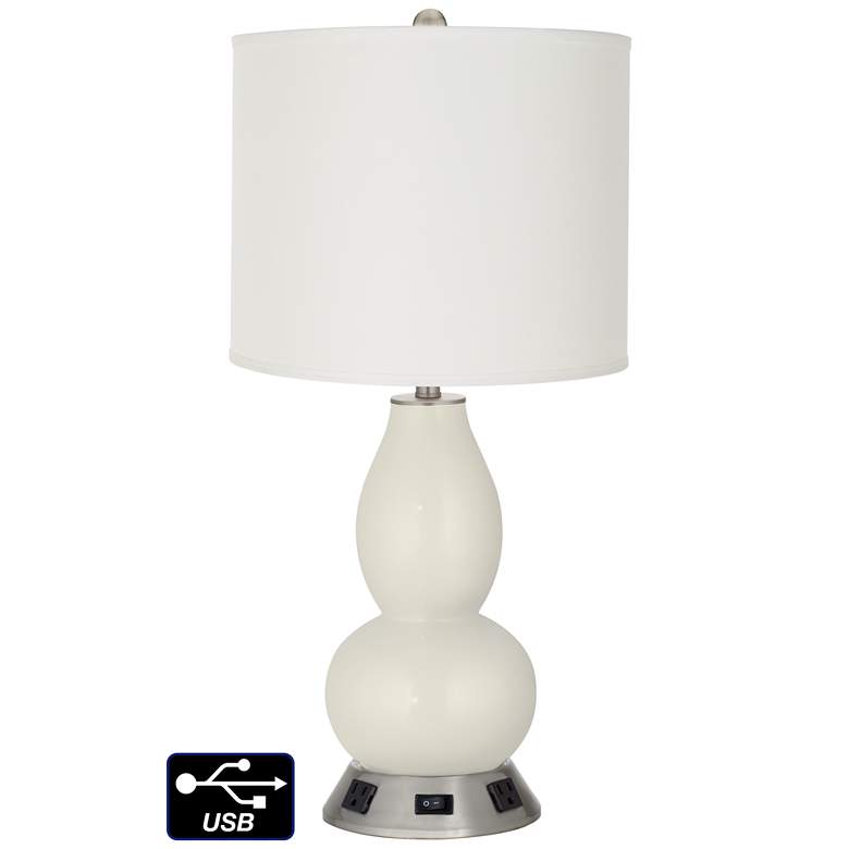 Image 1 Off-White Drum Gourd Lamp - Outlets and USB in Vanilla Metallic