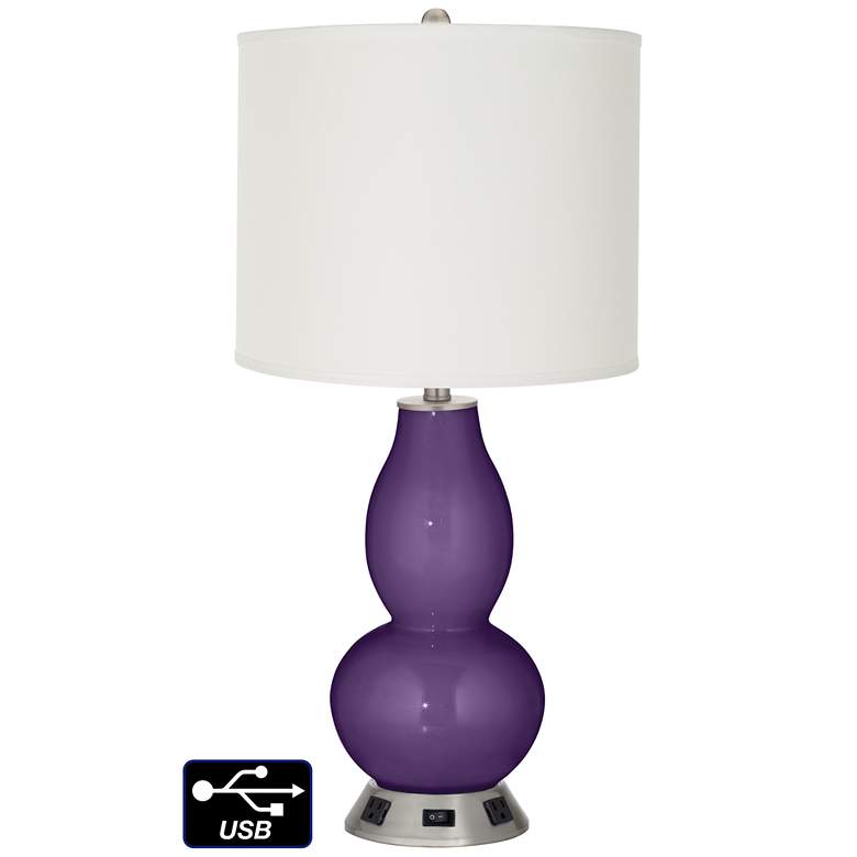 Image 1 Off-White Drum Gourd Table Lamp - 2 Outlets and USB in Acai