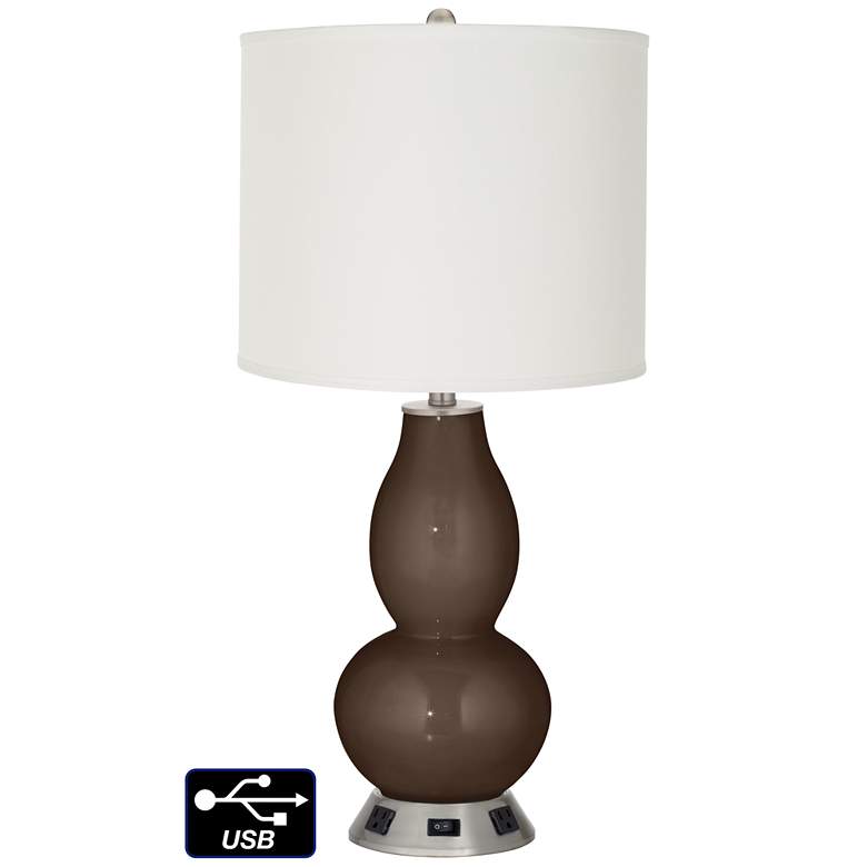 Image 1 Off-White Drum Gourd Table Lamp - 2 Outlets and USB in Carafe