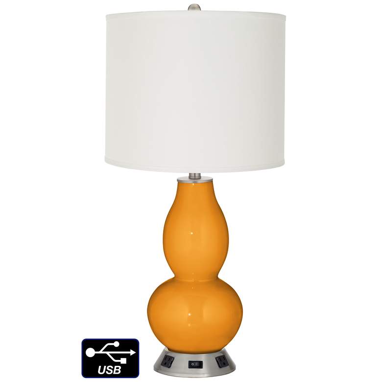 Image 1 Off-White Drum Gourd Table Lamp - 2 Outlets and USB in Carnival