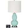 Off-White Drum Gourd Table Lamp - 2 Outlets and USB in Cay