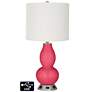 Off-White Drum Gourd Table Lamp - 2 Outlets and USB in Eros Pink