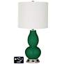 Off-White Drum Gourd Table Lamp - 2 Outlets and USB in Greens