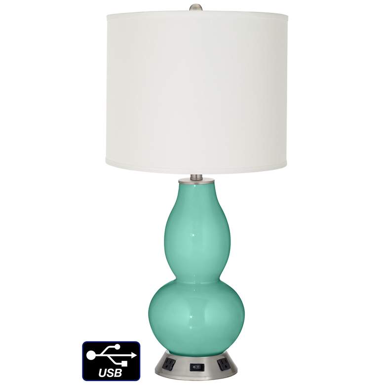 Image 1 Off-White Drum Gourd Table Lamp - 2 Outlets and USB in Larchmere