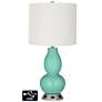 Off-White Drum Gourd Table Lamp - 2 Outlets and USB in Larchmere