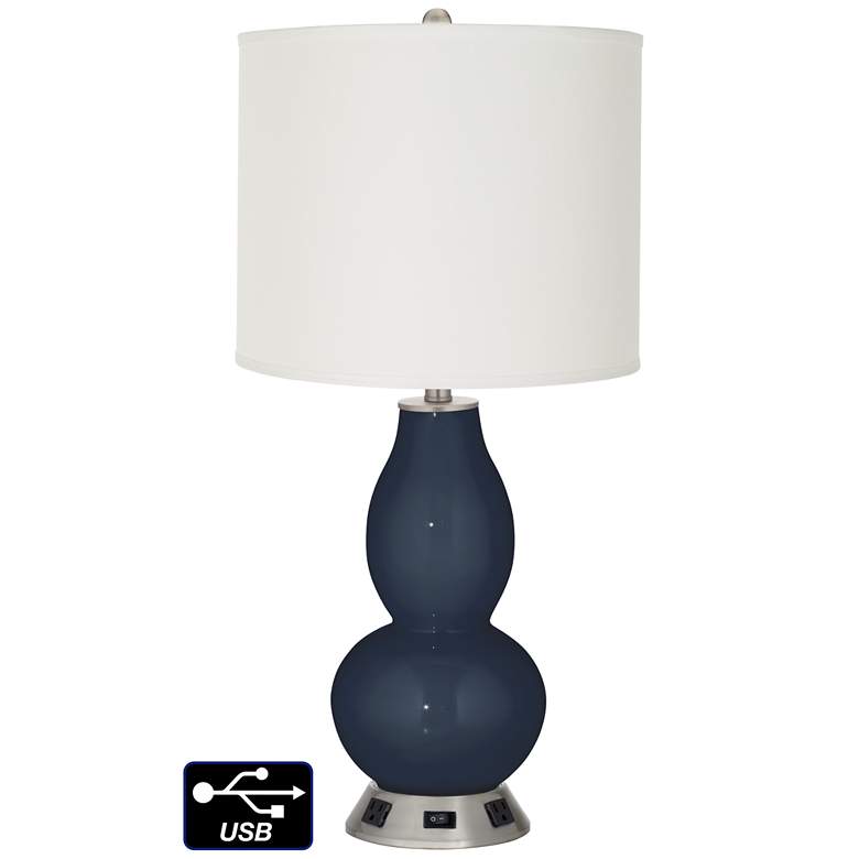 Image 1 Off-White Drum Gourd Table Lamp - 2 Outlets and USB in Naval