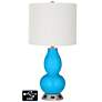 Off-White Drum Gourd Table Lamp - 2 Outlets and USB in Sky Blue