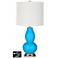 Off-White Drum Gourd Table Lamp - 2 Outlets and USB in Sky Blue