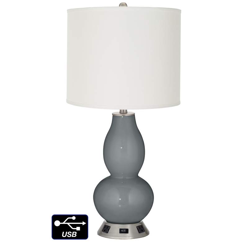 Image 1 Off-White Drum Gourd Table Lamp - 2 Outlets and USB in Software