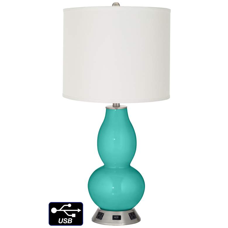 Image 1 Off-White Drum Gourd Table Lamp - 2 Outlets and USB in Synergy