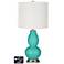 Off-White Drum Gourd Table Lamp - 2 Outlets and USB in Synergy