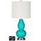 Off-White Drum Gourd Table Lamp - 2 Outlets and USB in Turquoise