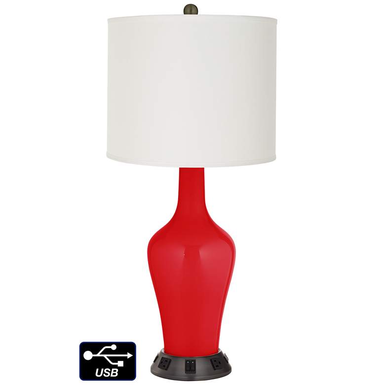 Image 1 Off-White Drum Jug Lamp - 2 Outlets and 2 USBs in Bright Red