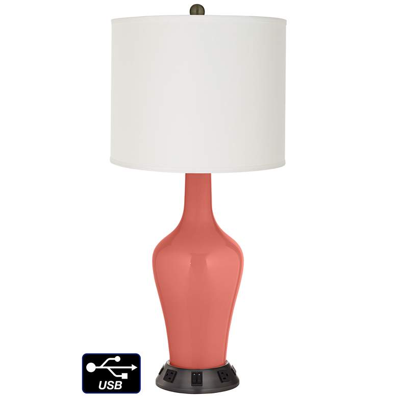 Image 1 Off-White Drum Jug Lamp - 2 Outlets and 2 USBs in Coral Reef