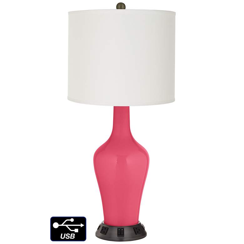 Image 1 Off-White Drum Jug Lamp - 2 Outlets and 2 USBs in Eros Pink