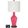 Off-White Drum Jug Lamp - 2 Outlets and 2 USBs in Eros Pink