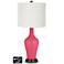 Off-White Drum Jug Lamp - 2 Outlets and 2 USBs in Eros Pink