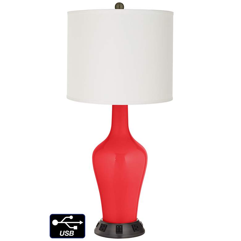 Image 1 Off-White Drum Jug Lamp - 2 Outlets and 2 USBs in Poppy Red