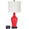 Off-White Drum Jug Lamp - 2 Outlets and 2 USBs in Poppy Red
