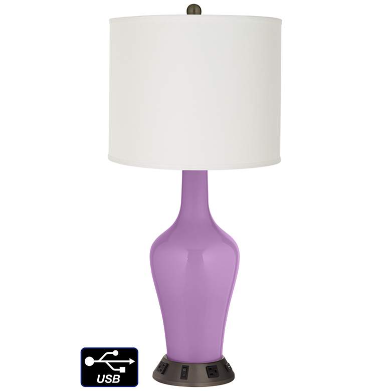 Image 1 Off-White Drum Jug Lamp - 2 Outlets and USB in African Violet