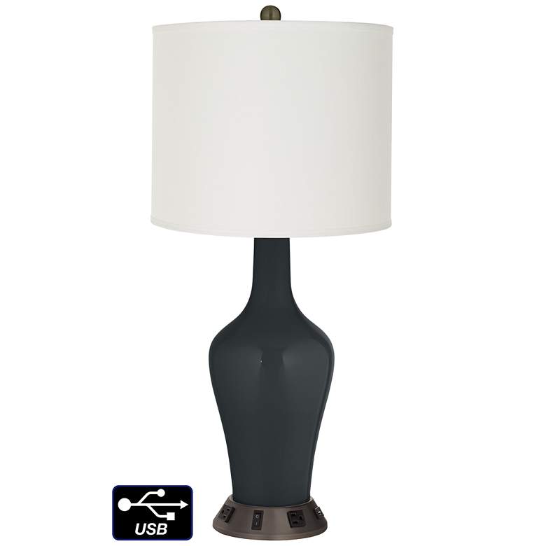Image 1 Off-White Drum Jug Lamp - 2 Outlets and USB in Black of Night