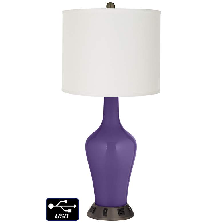 Image 1 Off-White Drum Jug Lamp - 2 Outlets and USB in Izmir Purple