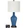 Off-White Drum Jug Lamp - 2 Outlets and USB in Regatta Blue