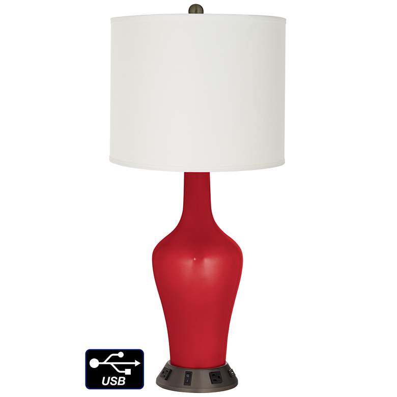 Image 1 Off-White Drum Jug Lamp - 2 Outlets and USB in Sangria Metallic