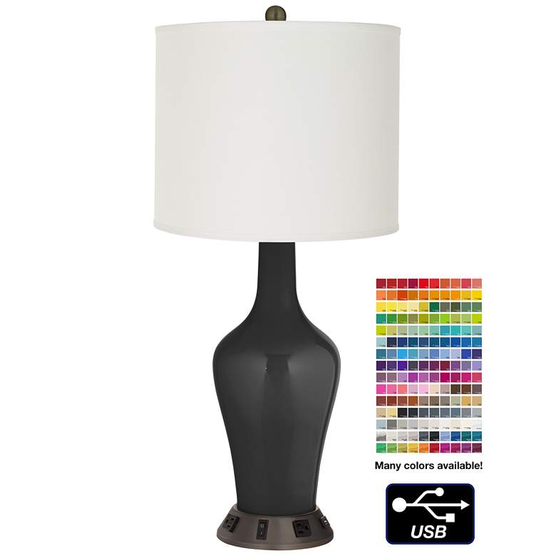 Image 1 Off-White Drum Jug Lamp - 2 Outlets and USB in Tricorn Black