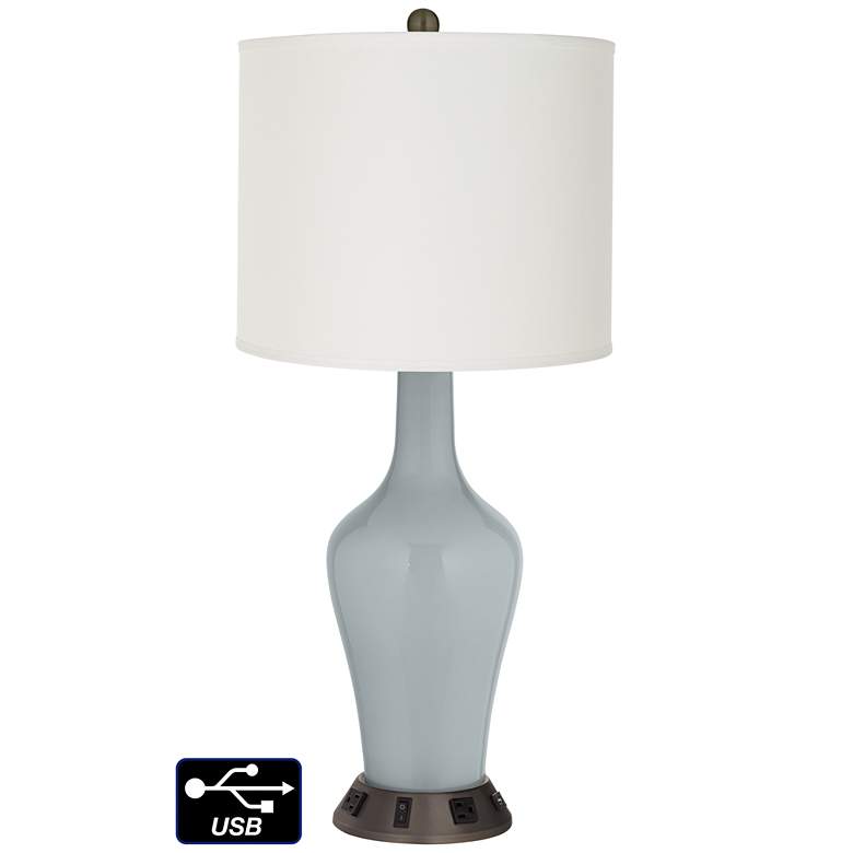 Image 1 Off-White Drum Jug Lamp - 2 Outlets and USB in Uncertain Gray