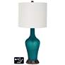 Off-White Drum Jug Lamp - Outlets and USB in Magic Blue Metallic