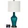 Off-White Drum Jug Lamp - Outlets and USB in Magic Blue Metallic
