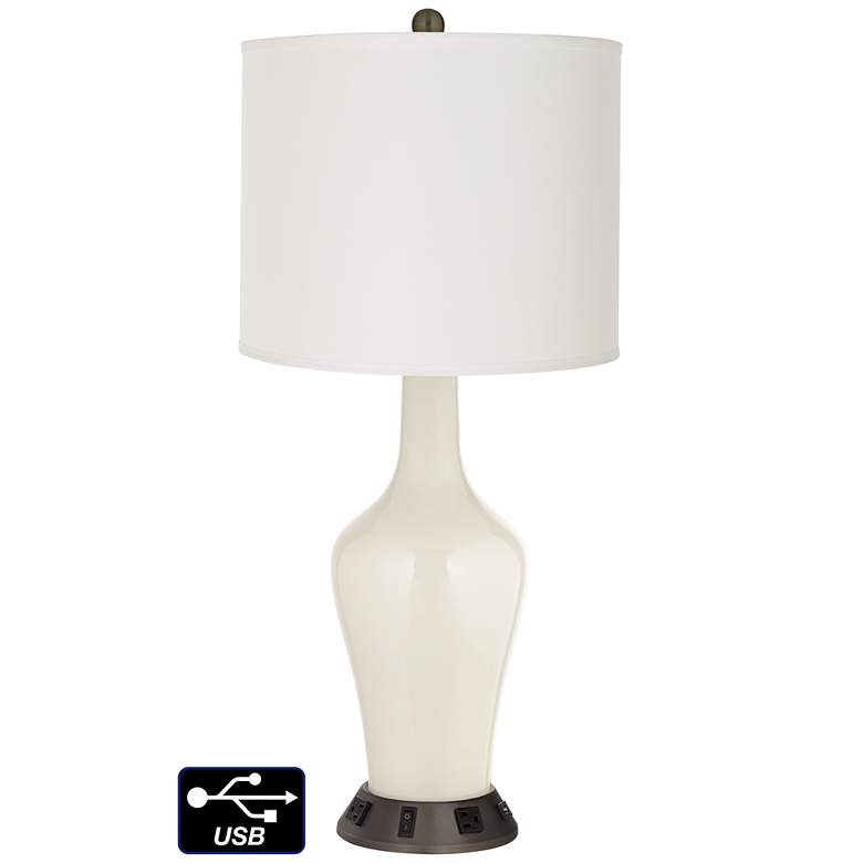Image 1 Off-White Drum Jug Lamp - Outlets and USB in West Highland White