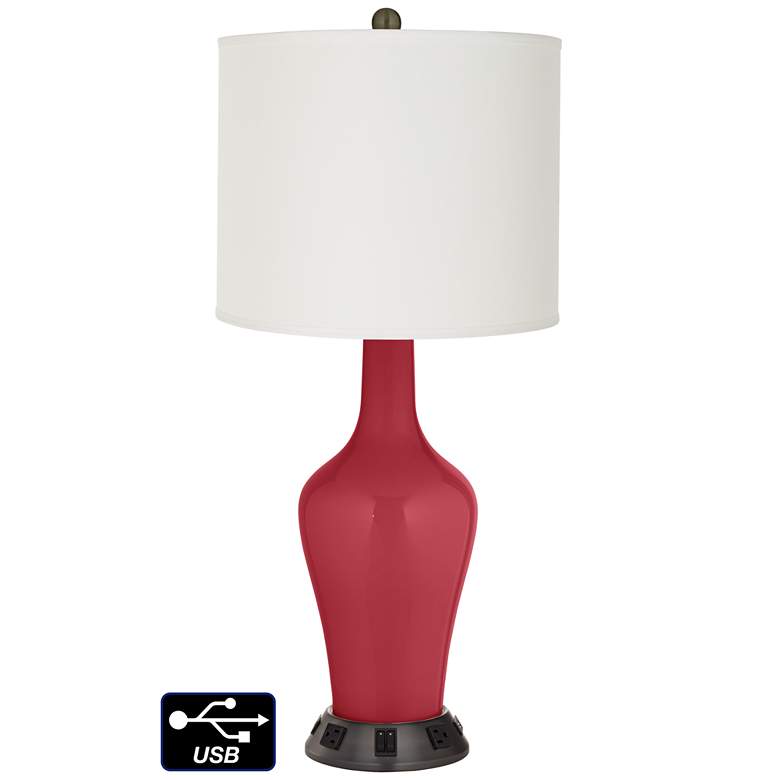 Image 1 Off-White Drum Jug Table Lamp - 2 Outlets and 2 USBs in Samba