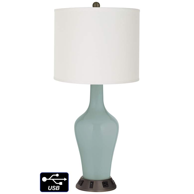 Image 1 Off-White Drum Jug Table Lamp - 2 Outlets and USB in Aqua-Sphere
