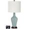 Off-White Drum Jug Table Lamp - 2 Outlets and USB in Aqua-Sphere
