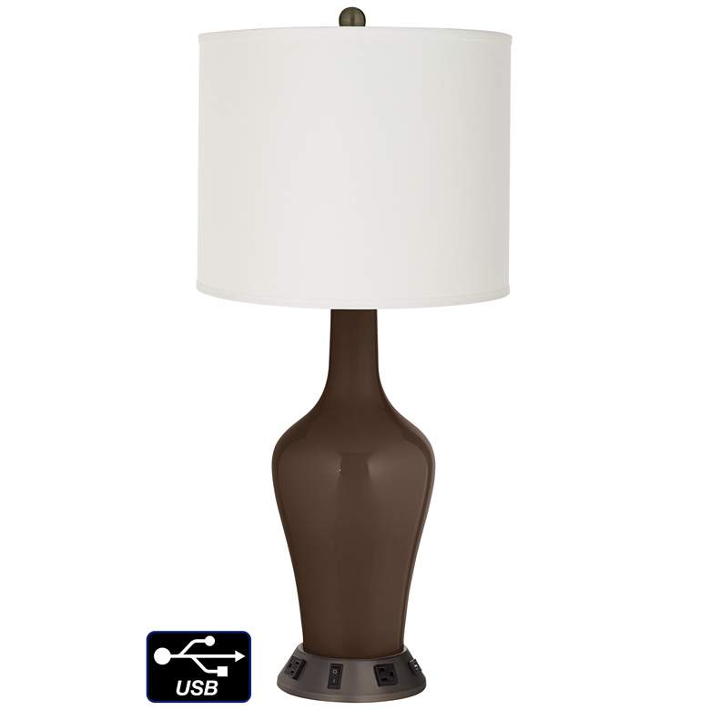 Image 1 Off-White Drum Jug Table Lamp - 2 Outlets and USB in Carafe