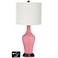 Off-White Drum Jug Table Lamp - 2 Outlets and USB in Haute Pink