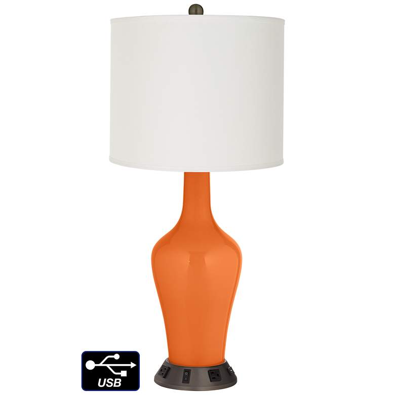 Image 1 Off-White Drum Jug Table Lamp - 2 Outlets and USB in Invigorate