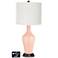 Off-White Drum Jug Table Lamp - 2 Outlets and USB in Linen