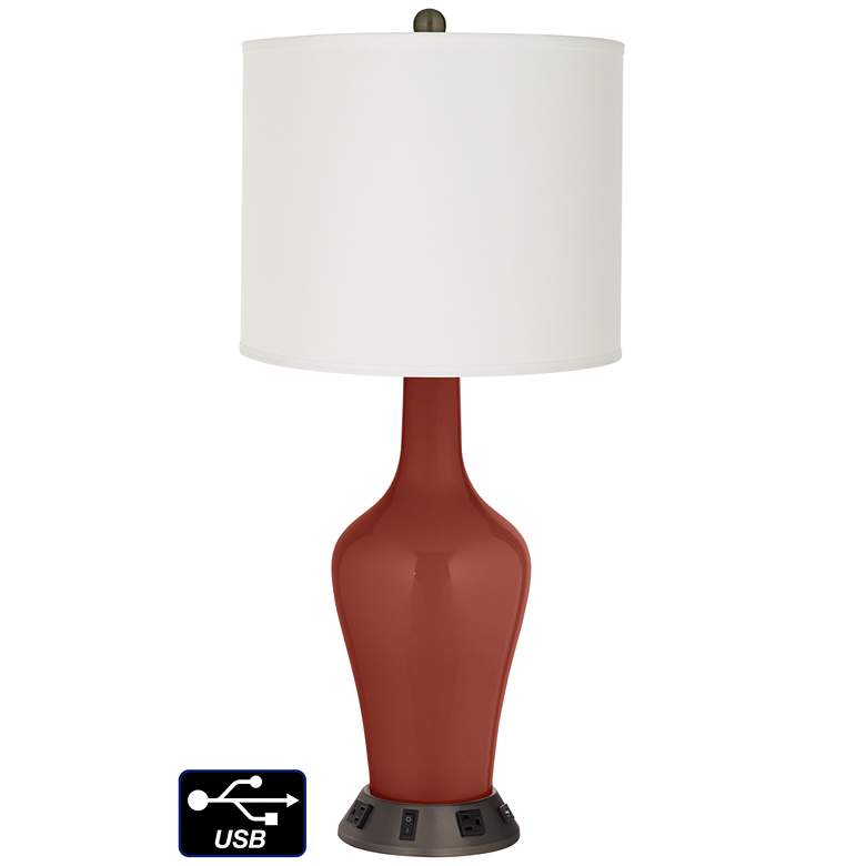 Image 1 Off-White Drum Jug Table Lamp - 2 Outlets and USB in Madeira