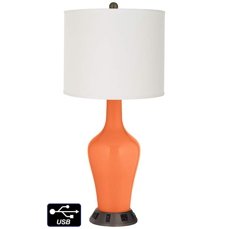 Image 1 Off-White Drum Jug Table Lamp - 2 Outlets and USB in Nectarine