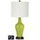 Off-White Drum Jug Table Lamp - 2 Outlets and USB in Parakeet