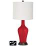 Off-White Drum Jug Table Lamp - 2 Outlets and USB in Ribbon Red