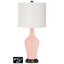 Off-White Drum Jug Table Lamp - 2 Outlets and USB in Rose Pink