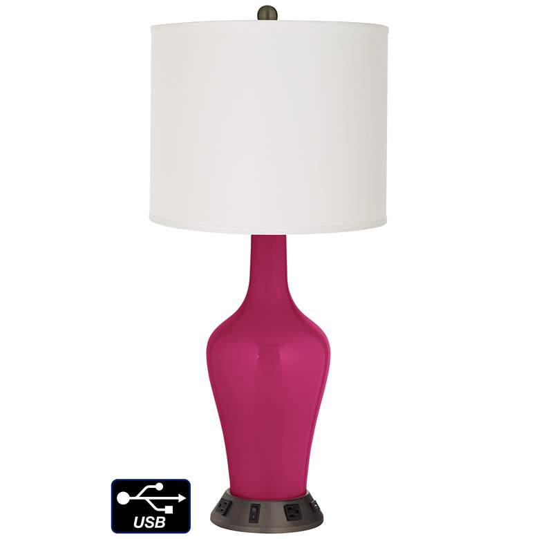 Image 1 Off-White Drum Jug Table Lamp - 2 Outlets and USB in Vivacious