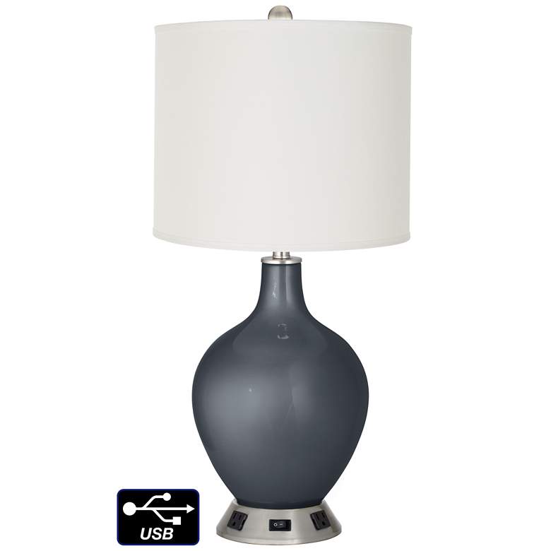 Image 1 Off-White Drum Lamp - 2 Outlets and USB in Gunmetal Metallic