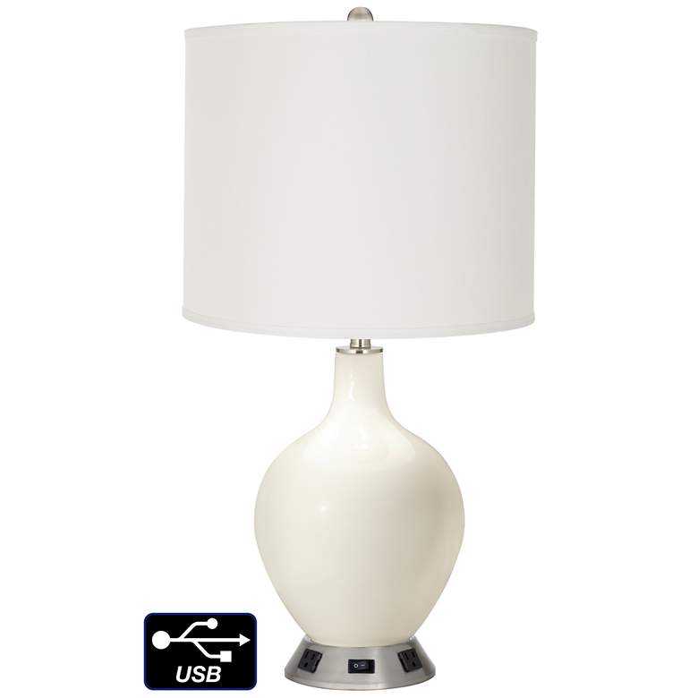 Image 1 Off-White Drum Lamp - 2 Outlets and USB in West Highland White