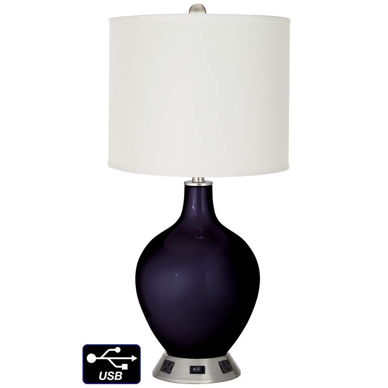 Image 1 Off-White Drum Lamp - Outlets and USB in Midnight Blue Metallic