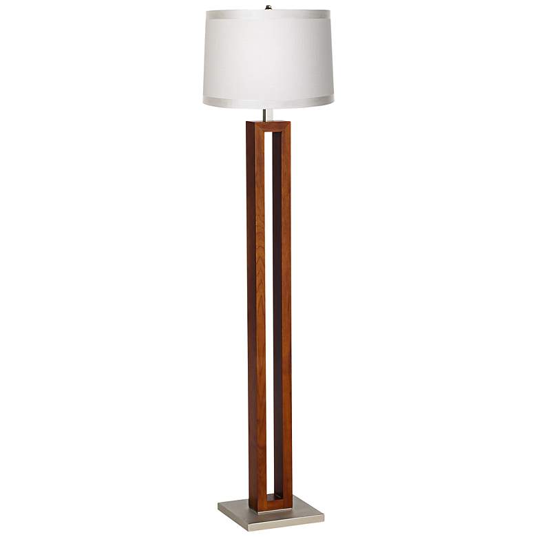 Image 1 Off-White Drum Rectangle Walnut Floor Lamp